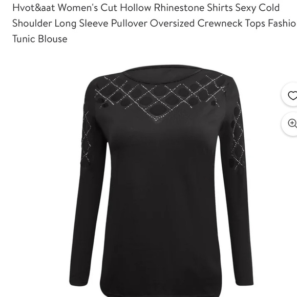 Women's Black hollow cut sexy love sleeve rhinestone tunic shirt top Medium NWOT - Picture 2 of 3
